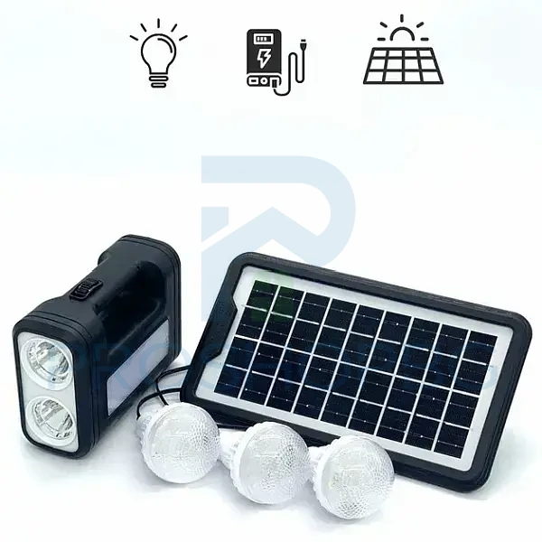 Соларна система комплект с фенер - 3 LED крушки - панел и акумулаторна батерия – мобилна енергия навсякъде Комплектът соларна система с фенер, 3 LED лампи и акумулаторна батерия е идеалното решение за къмпинг, каравана, вилата или при аварийни ситуации.